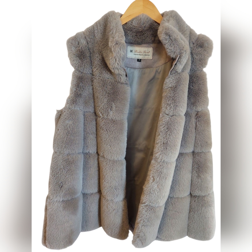 Luxurious Gray Quilted Faux Fur Vest